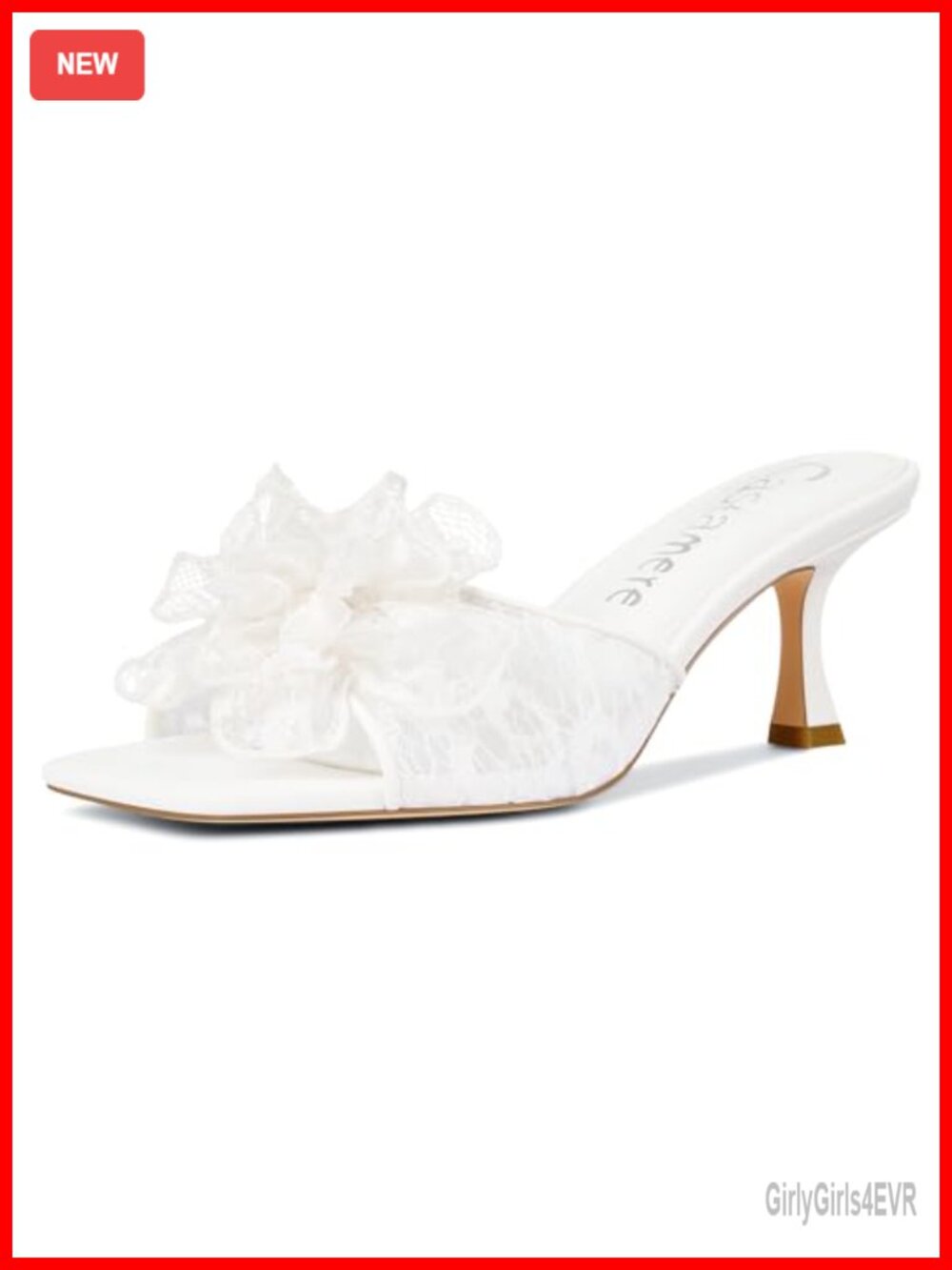 Womens Floral Lace Kitten Heel Sandals Open Square Toe Slip On Mules Wedding
